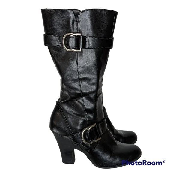 American Eagle Outfitters Boots Womens Sz 8.5 Black Faux Leather Silver Buckles - Picture 5 of 16